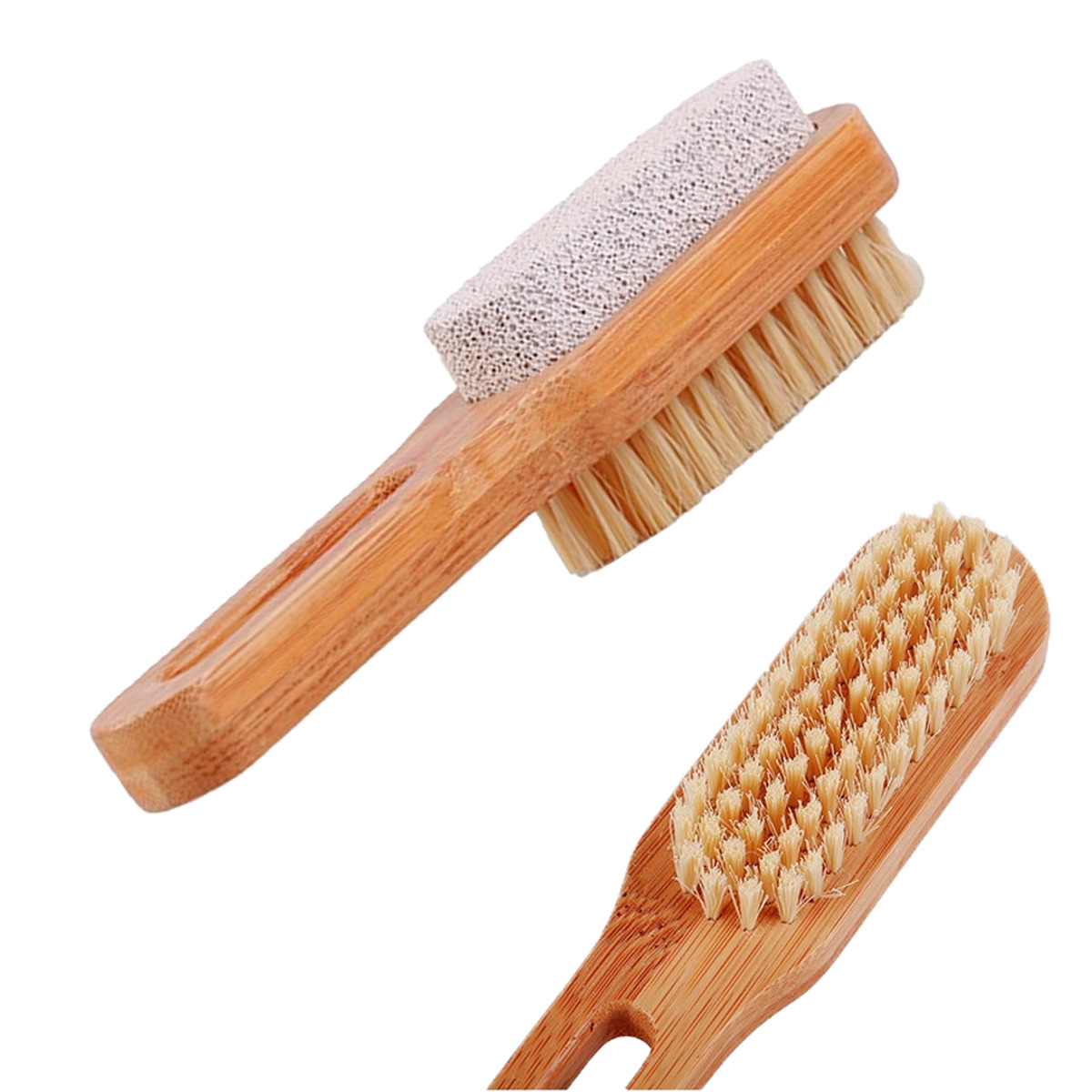 Limpiador de cepillo de uñas de madera, 2 pulgadas, cerdas de jabalí 100%  naturales para limpiar manos, dedos, pies, pies, cepillo para exfoliar uñas