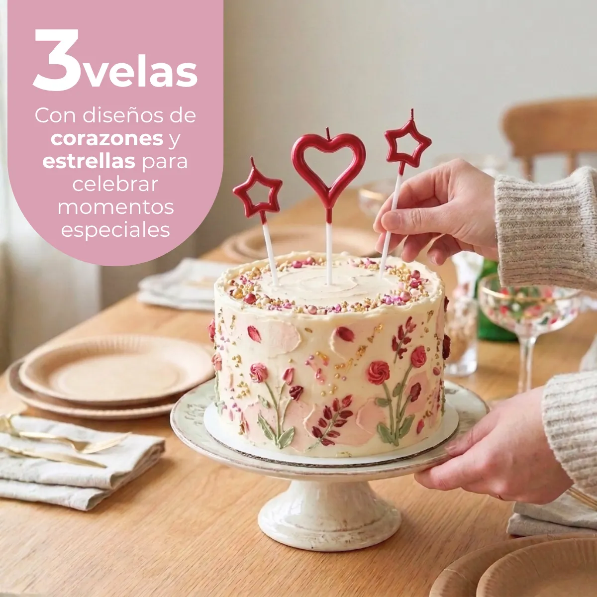Velas decorativas de estrella y corazón calados, paquete de 3 piezas - Imagen 3
