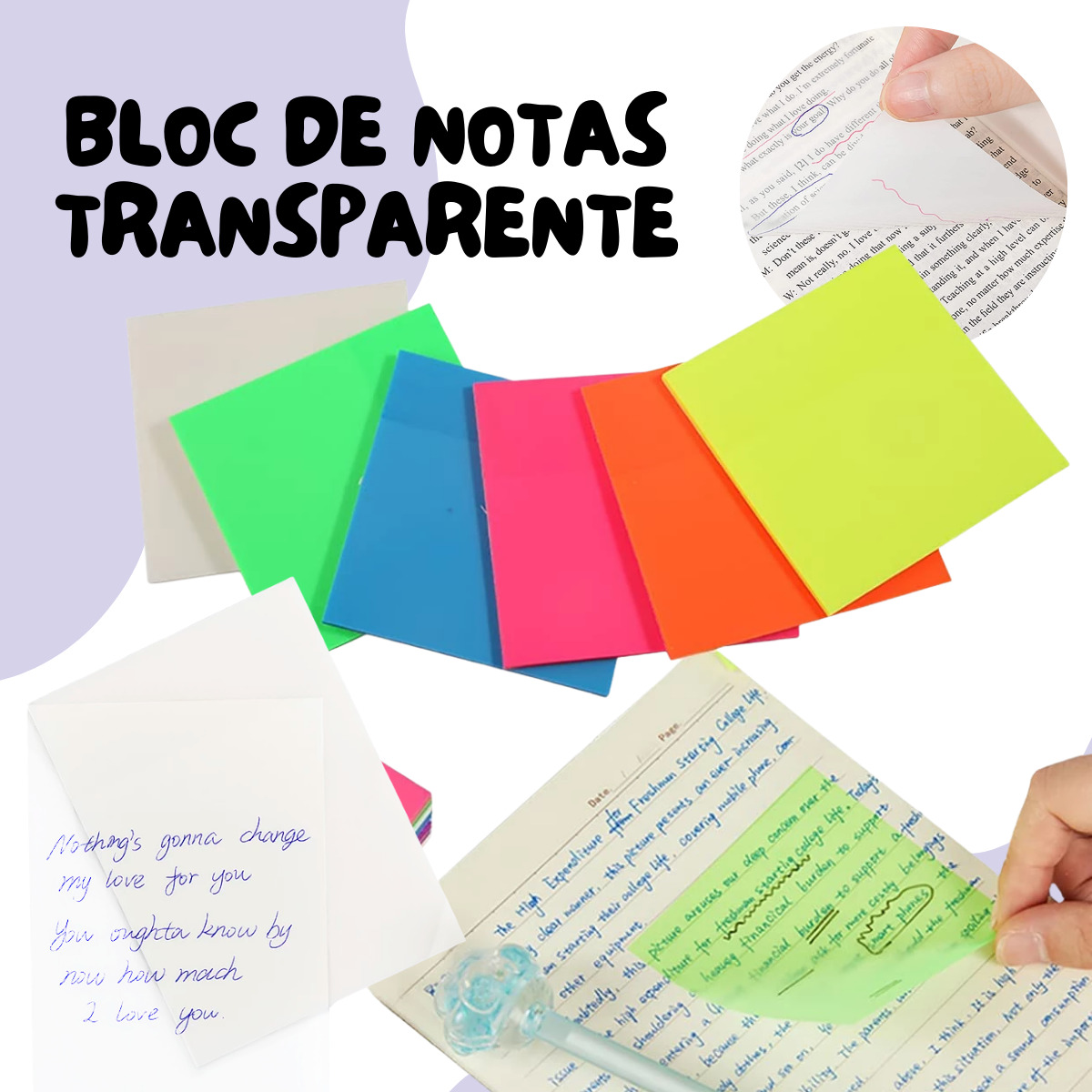 Notas Adhesivas Transparente Impermeable 50 Piezas Block
