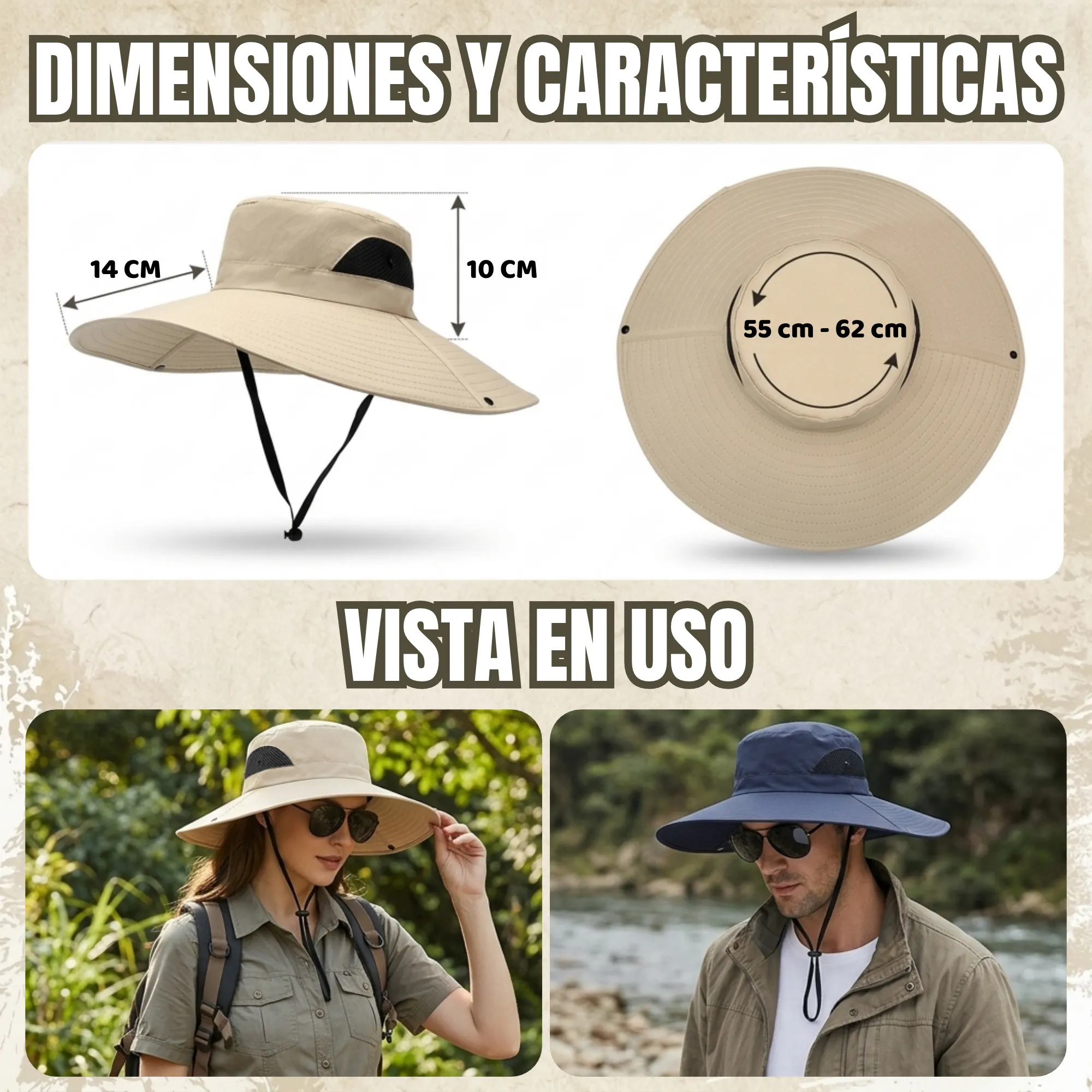 Sombrero para Sol Pesca Ala Ancha con Protección UV 50+ - Imagen 2