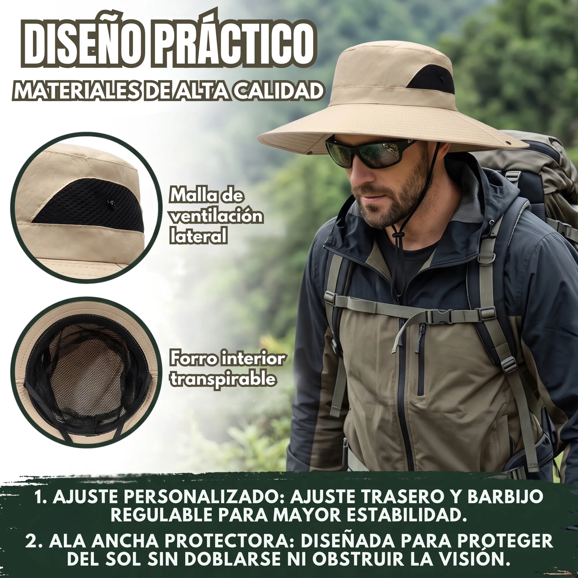 Sombrero para Sol Pesca Ala Ancha con Protección UV 50+ - Imagen 7