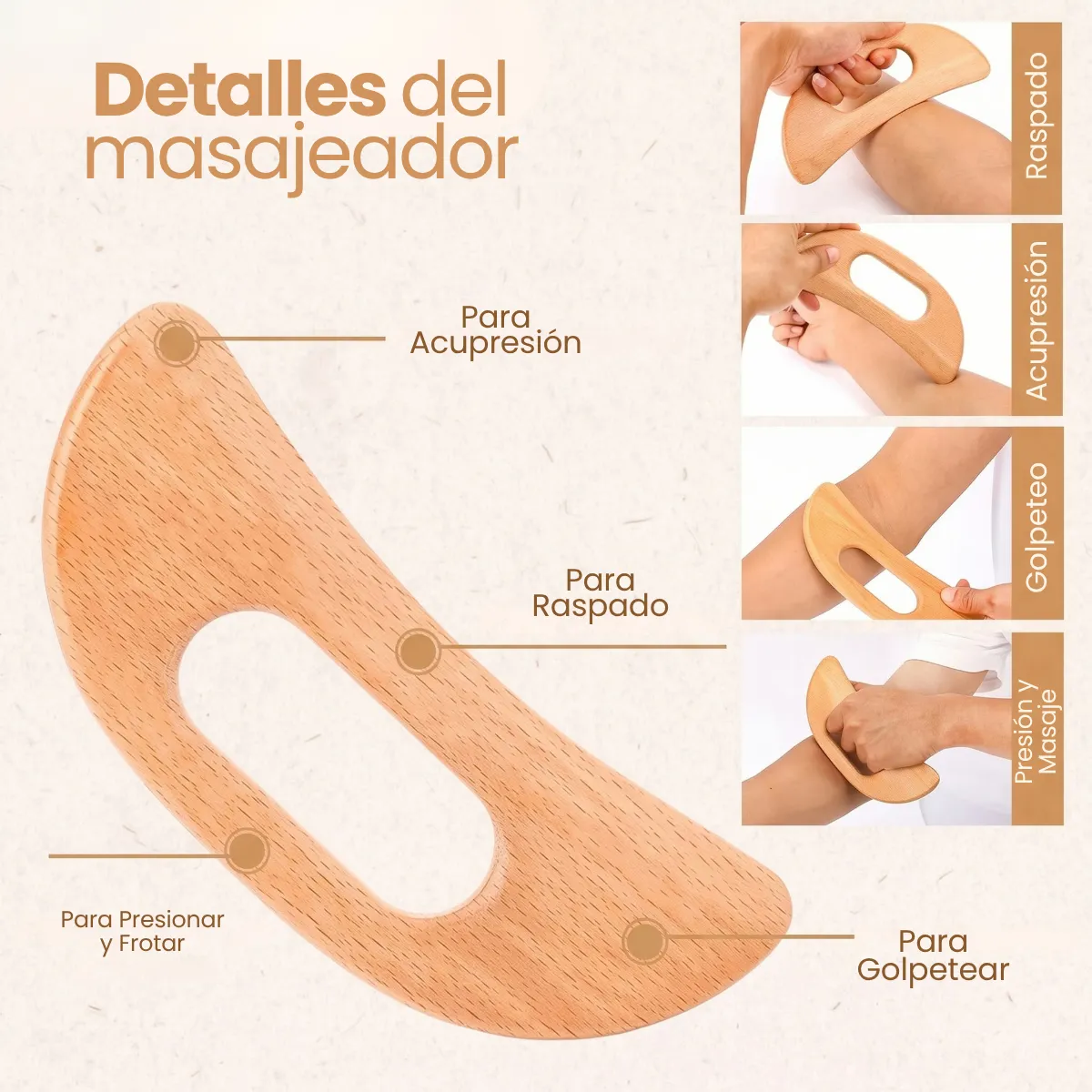Raspador Masaje Corporal Gua Sha Masajeador Madera Piernas - Imagen 4