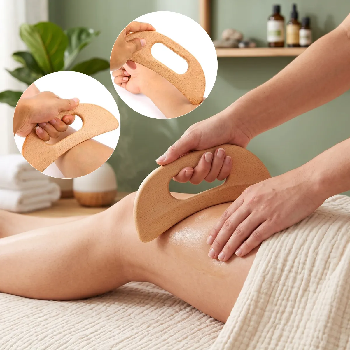 Raspador Masaje Corporal Gua Sha Masajeador Madera Piernas - Imagen 5