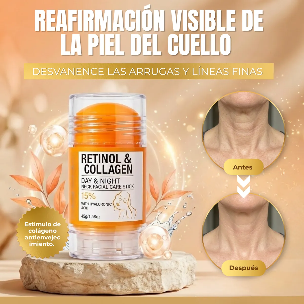 Crema en Barra para Rostro y Cuello con Retinol, Colágeno y Ácido Hialurónico - Imagen 2