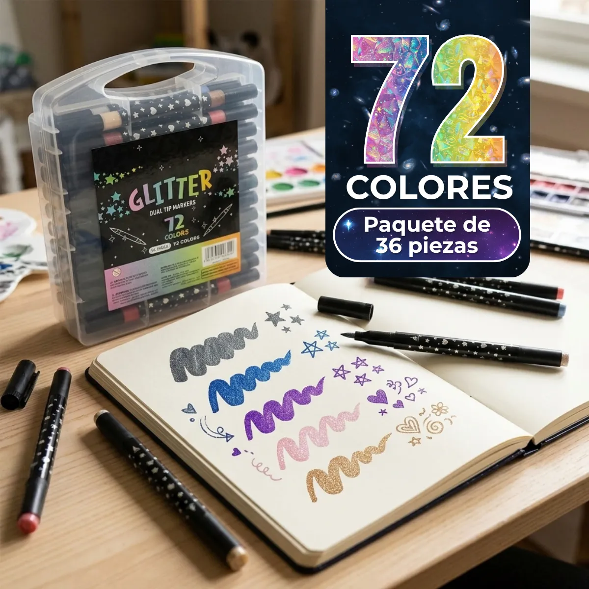Juego De 36 Rotuladores Bicolor Con Purpurina - Imagen 2