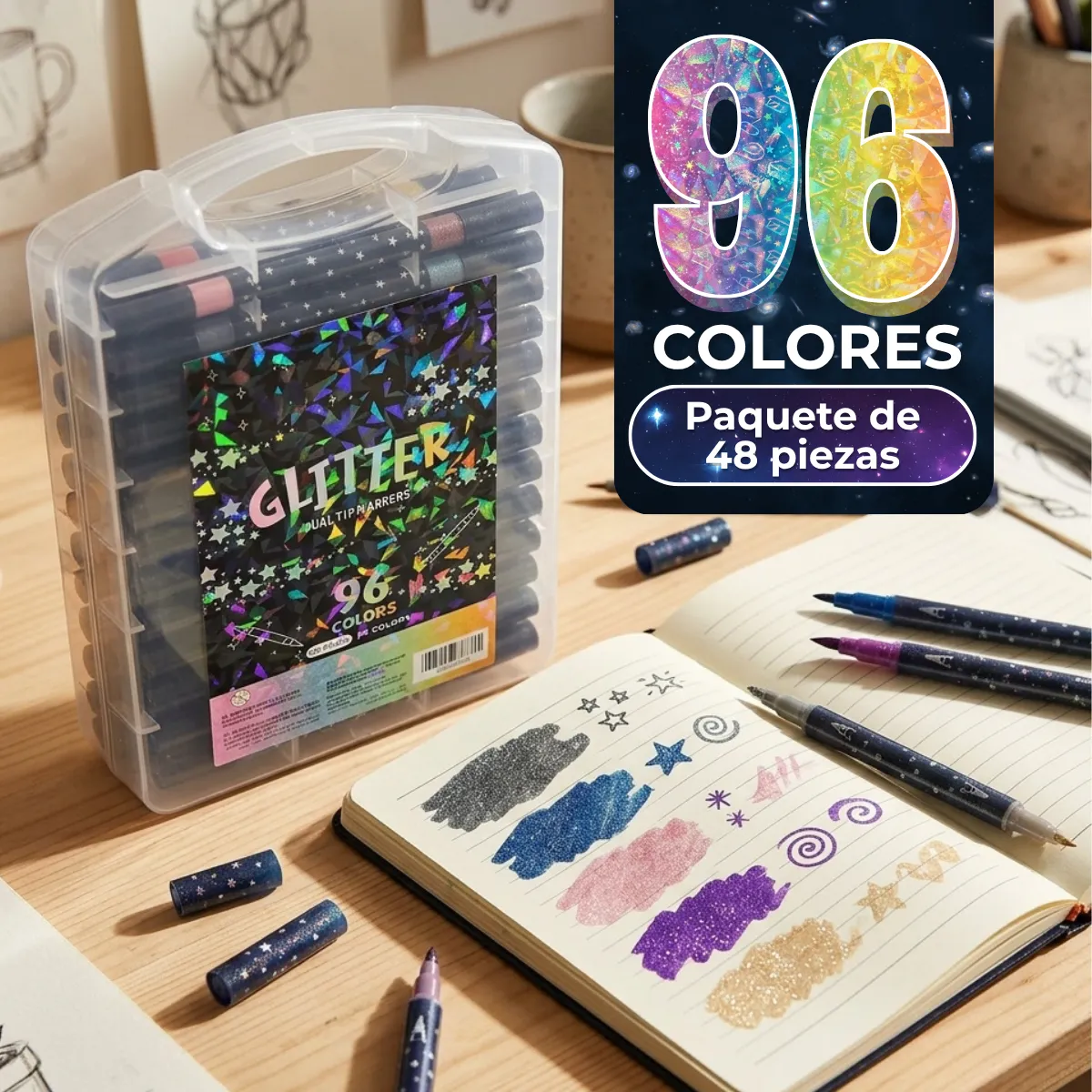 Juego De 48 Rotuladores Bicolor Con Purpurina - Imagen 3
