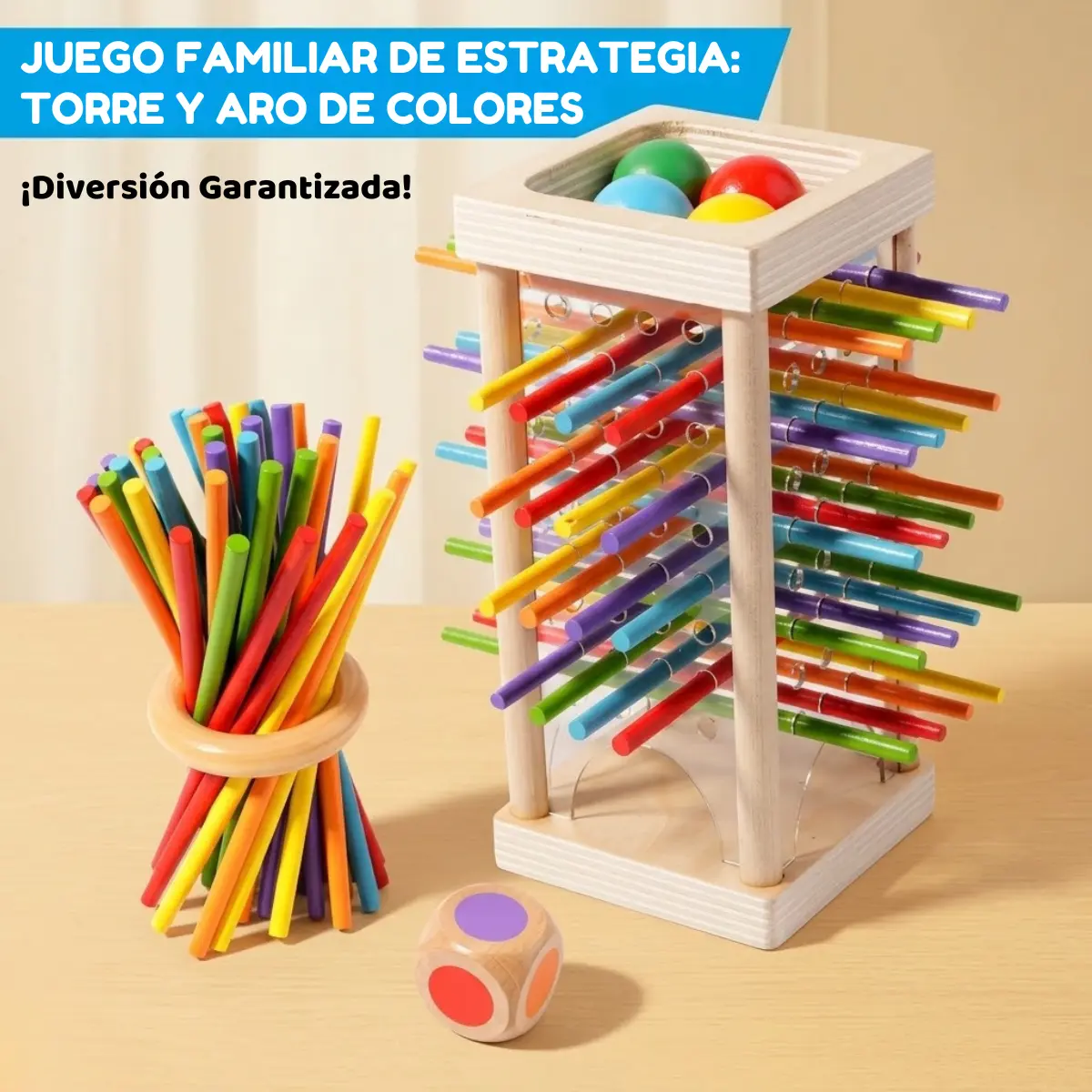 Juego Mesa Madera Montessori Equilibrio Torre Palitos 2en1 - Imagen 2