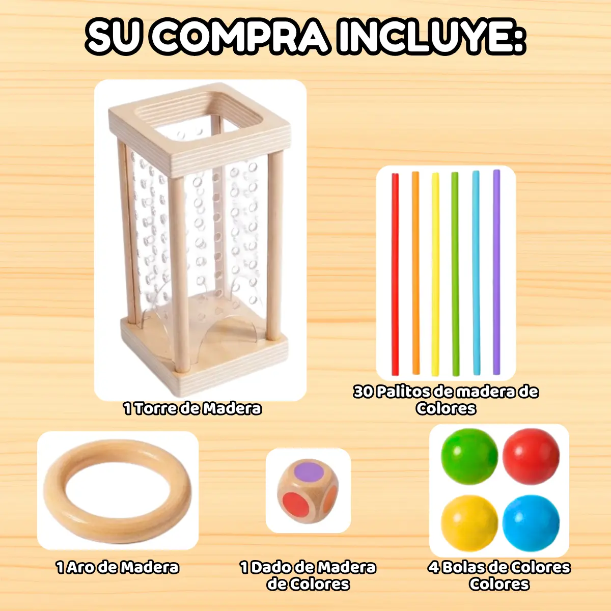 Juego Mesa Madera Montessori Equilibrio Torre Palitos 2en1 - Imagen 3