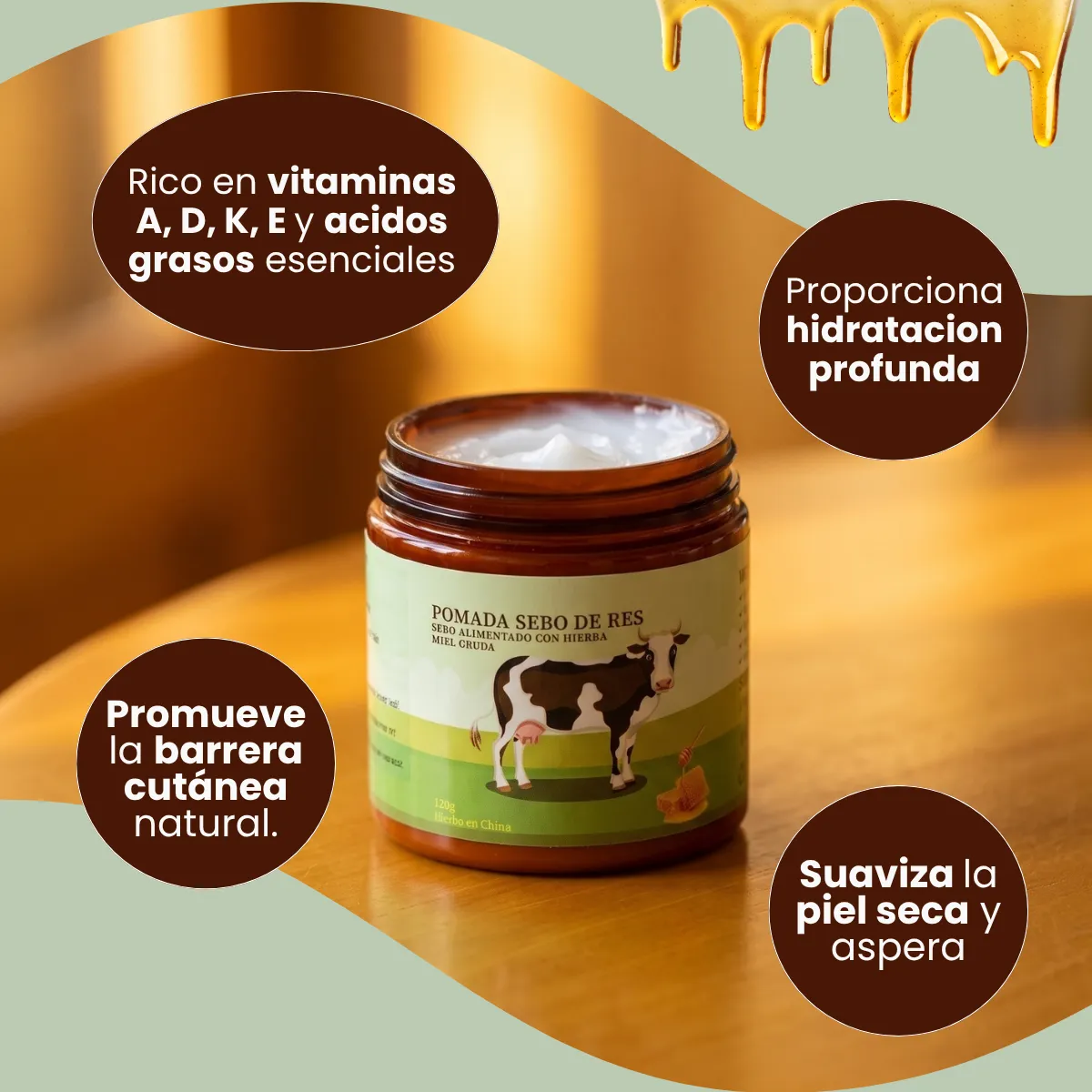 Bálsamo Facial Sebo Res Miel 120g Hidratante Cicatrizante - Imagen 6