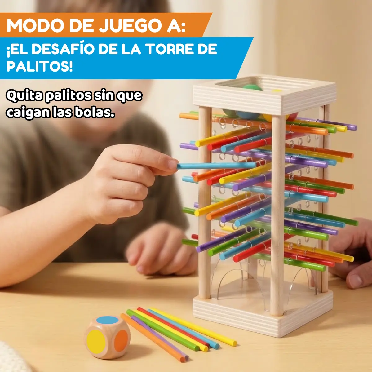 Juego Mesa Madera Montessori Equilibrio Torre Palitos 2en1 - Imagen 5