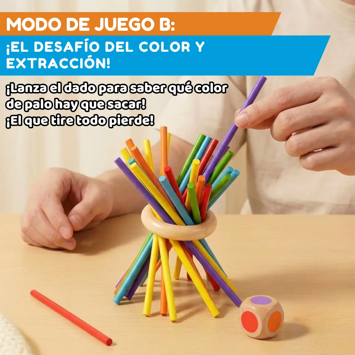 Juego Mesa Madera Montessori Equilibrio Torre Palitos 2en1 - Imagen 6