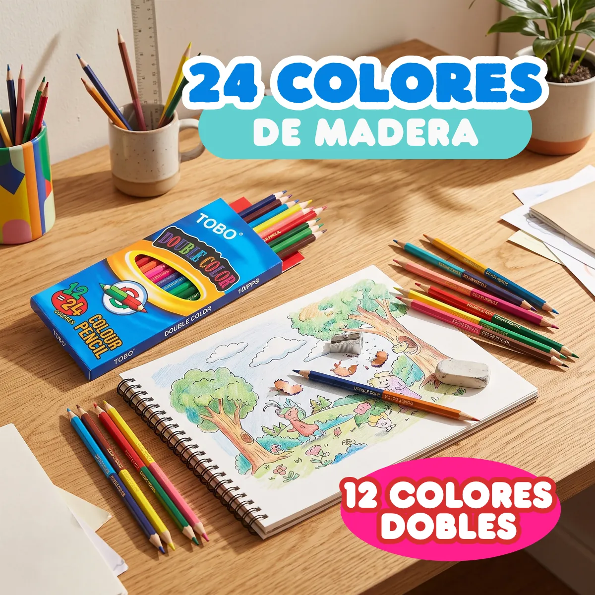 Lápices Colores Doble Punta Madera Escolares Dibujo 12pzs - Imagen 3
