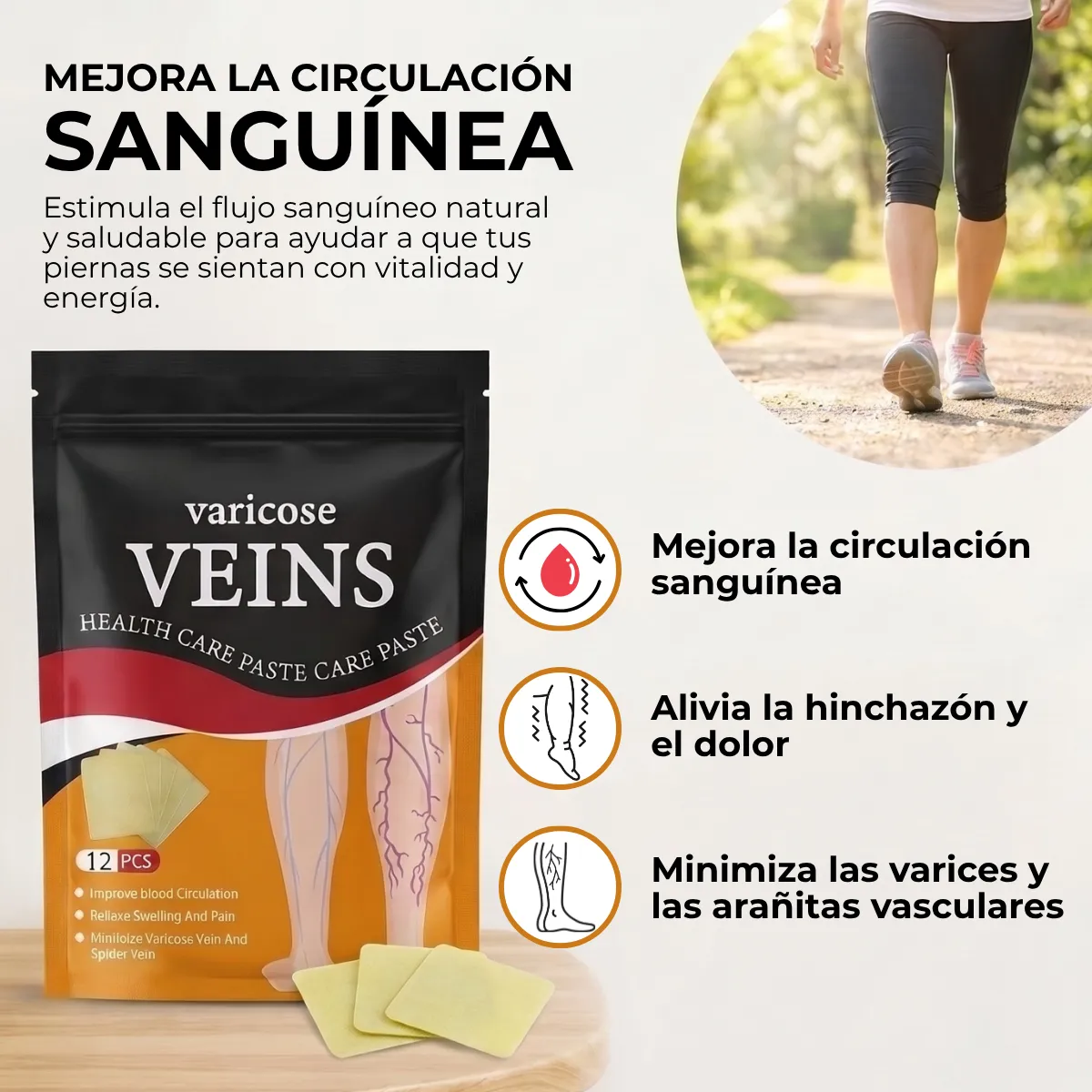 Parches Para Piernas Cansadas Y Venas Varicosas,Tratamiento para Arañas Vasculares y Piernas Cansadas,Alivio de Molestias en Piernas - Imagen 2