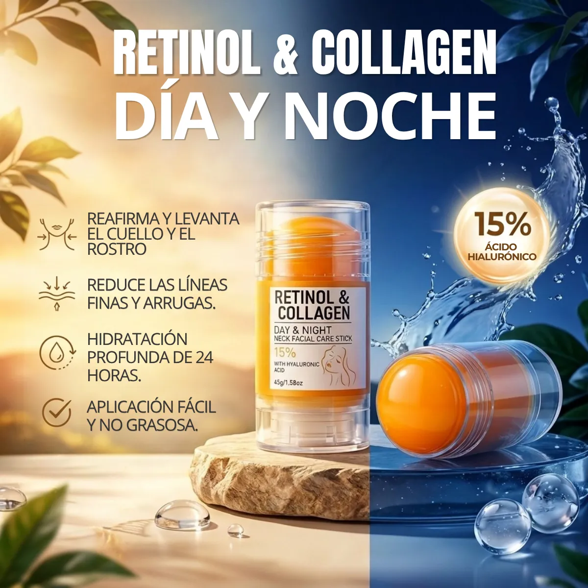 Crema en Barra para Rostro y Cuello con Retinol, Colágeno y Ácido Hialurónico - Imagen 3