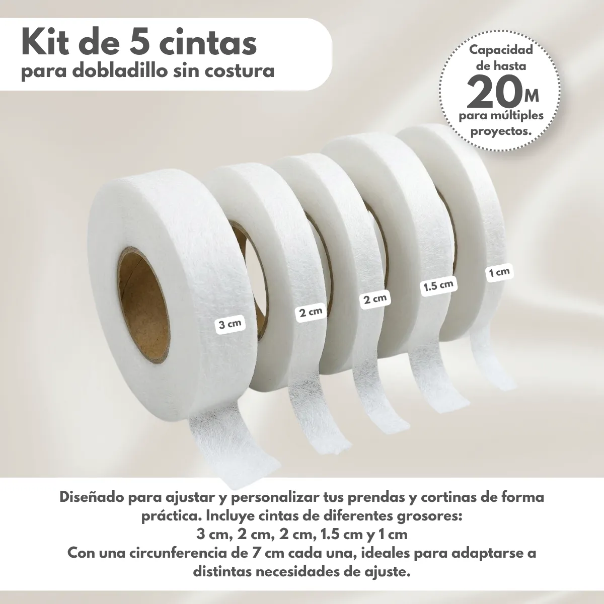 Kit 5 Rollos Cinta para Dobladillo para Planchar + Tijeras portátiles - Imagen 2