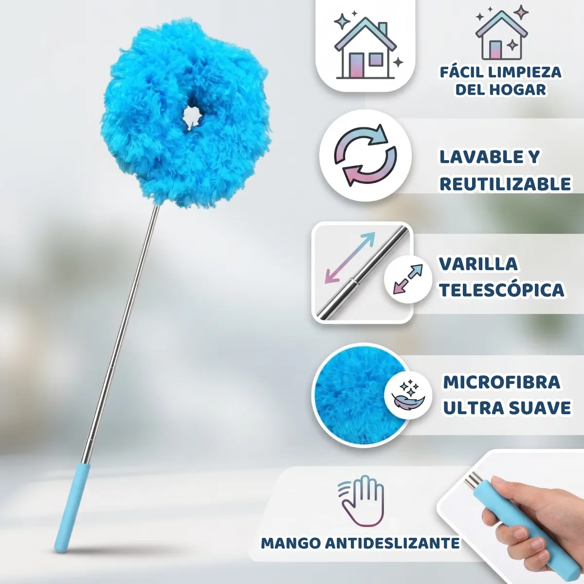 Plumero para Ventilador: Limpiador Extensible de Microfibra - Imagen 7