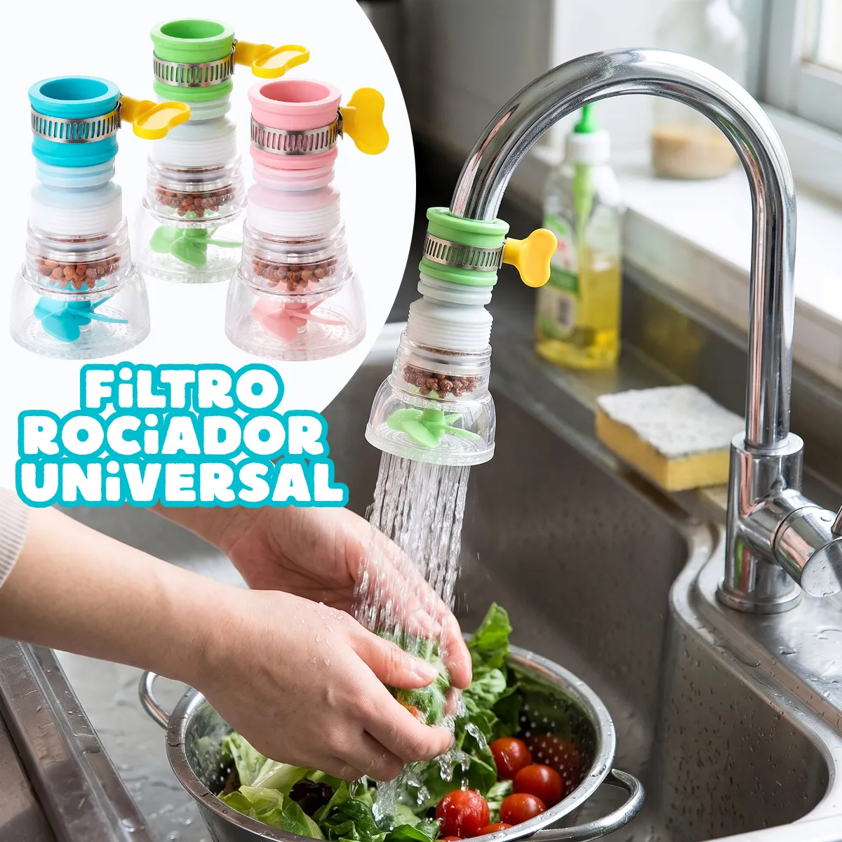 3 Filtros Ahorro Agua Boquilla Grifo Rociador Giratorio 360° - Imagen 2
