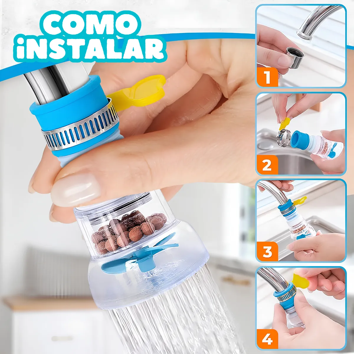 3 Filtros Ahorro Agua Boquilla Grifo Rociador Giratorio 360° - Imagen 5