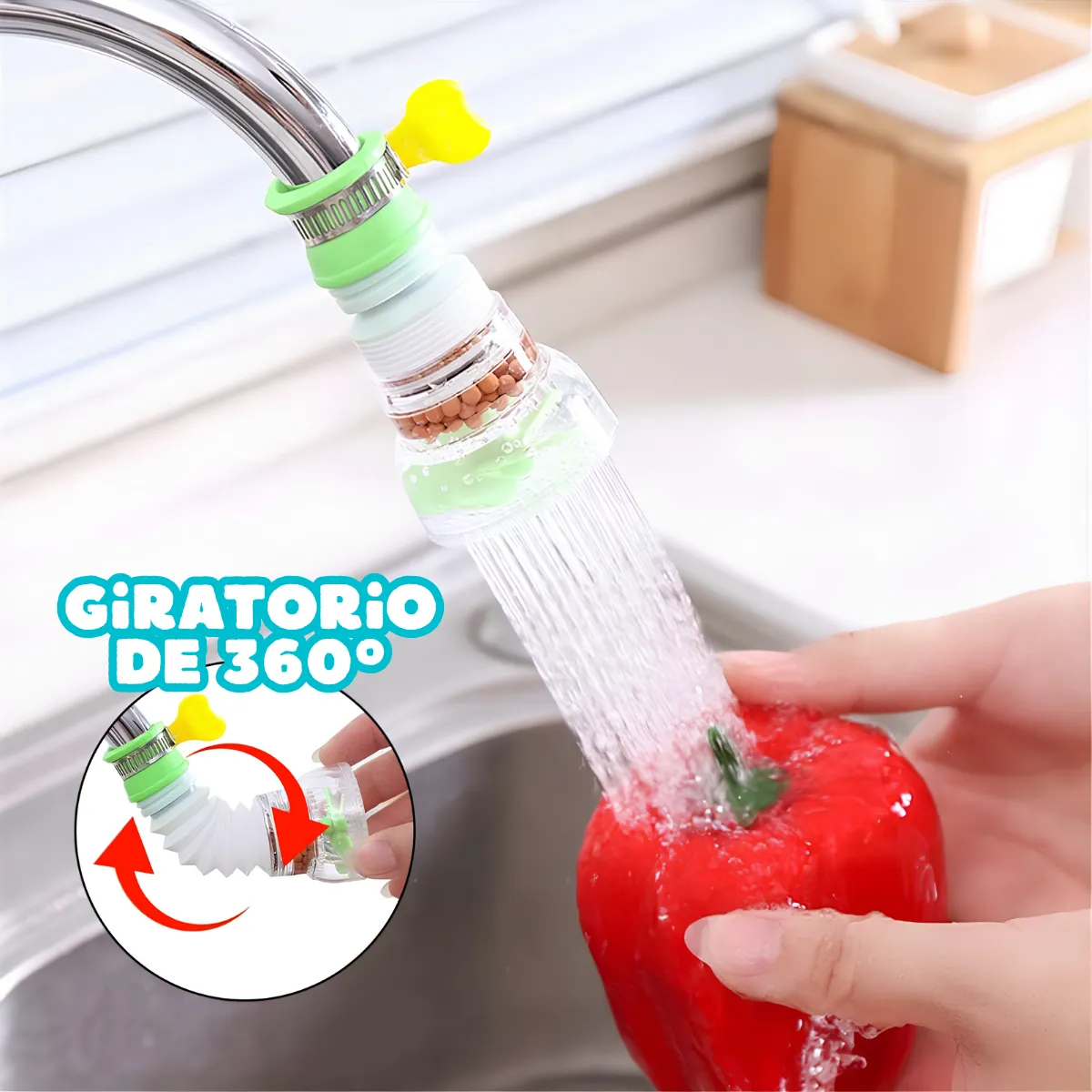 3 Filtros Ahorro Agua Boquilla Grifo Rociador Giratorio 360° - Imagen 9