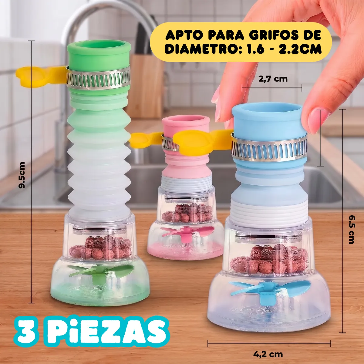 3 Filtros Ahorro Agua Boquilla Grifo Rociador Giratorio 360° - Imagen 8
