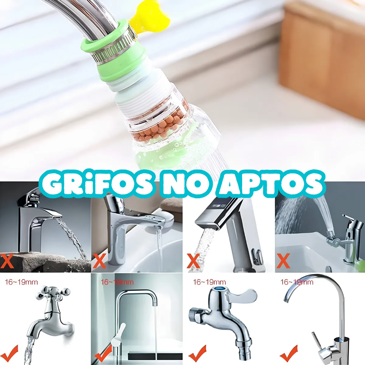 3 Filtros Ahorro Agua Boquilla Grifo Rociador Giratorio 360° - Imagen 6