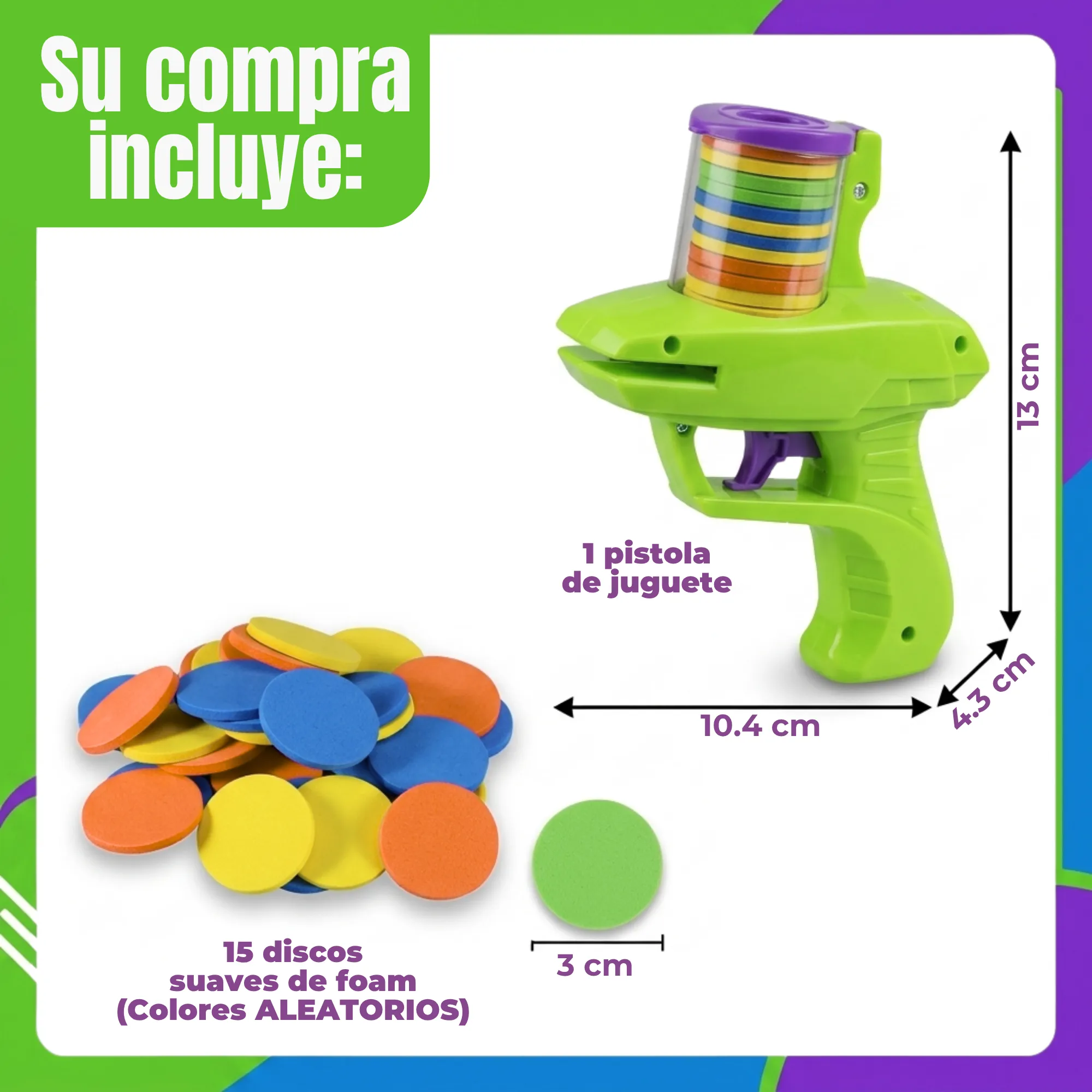 Pistola Juguete Lanzadora de Discos de Espuma Automática 1pz - Imagen 2