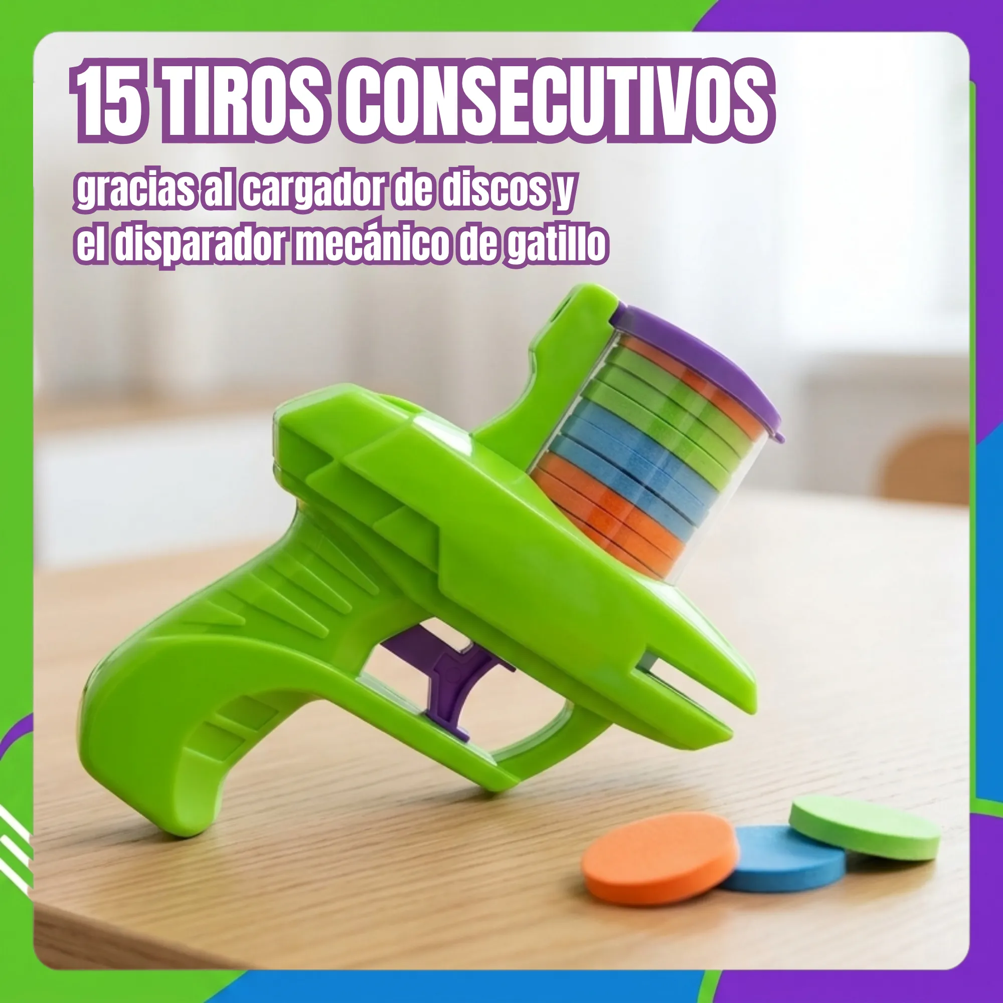 Pistola Juguete Lanzadora de Discos de Espuma Automática 1pz - Imagen 4