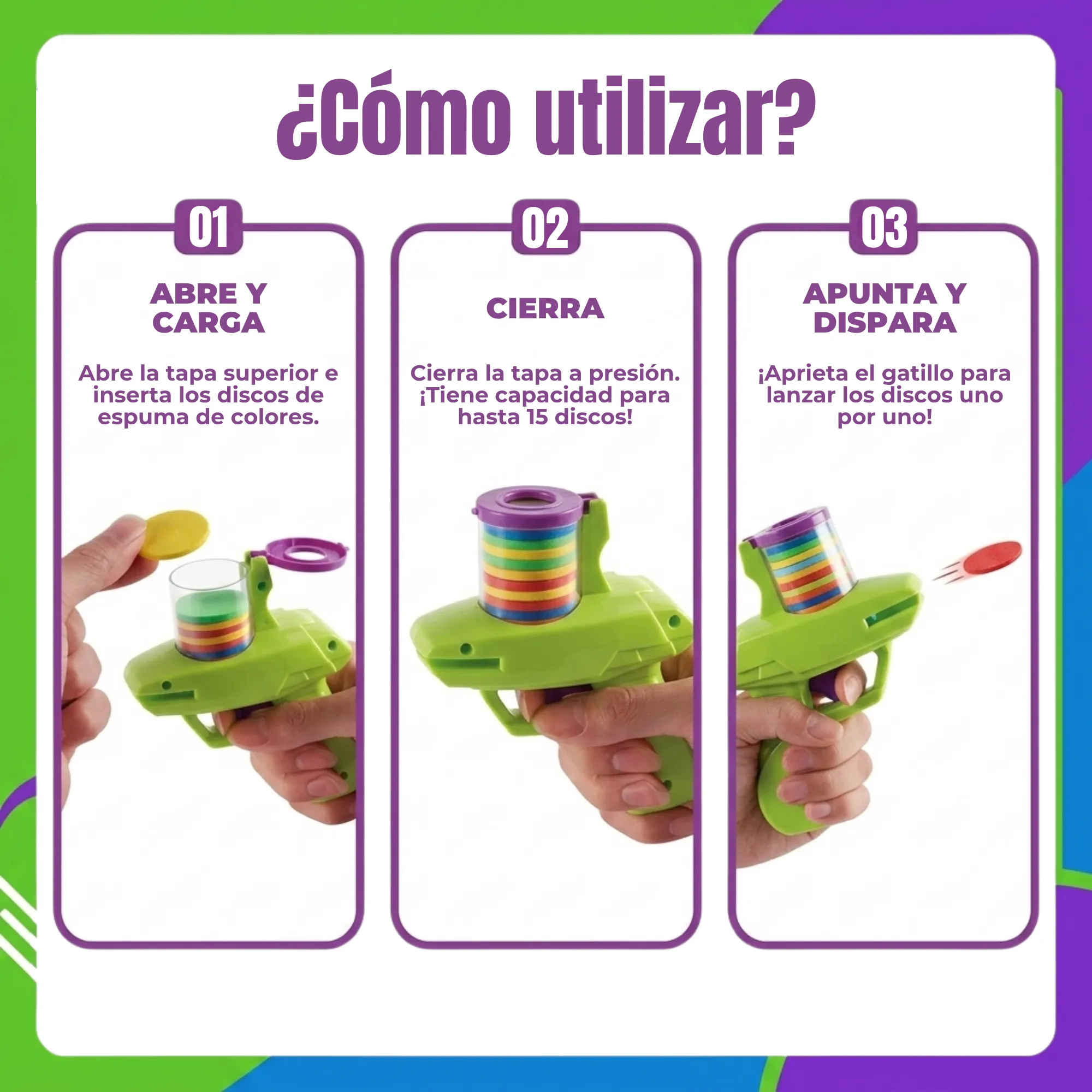 Pistola Juguete Lanzadora de Discos de Espuma Automática 1pz - Imagen 6