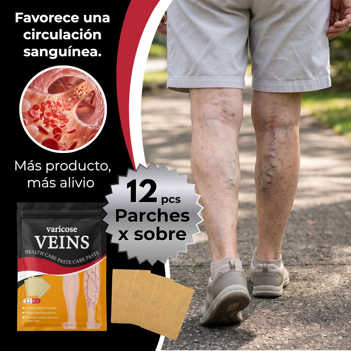 Parches Para Piernas Cansadas Y Venas Varicosas,Tratamiento para Arañas Vasculares y Piernas Cansadas,Alivio de Molestias en Piernas - Imagen 5