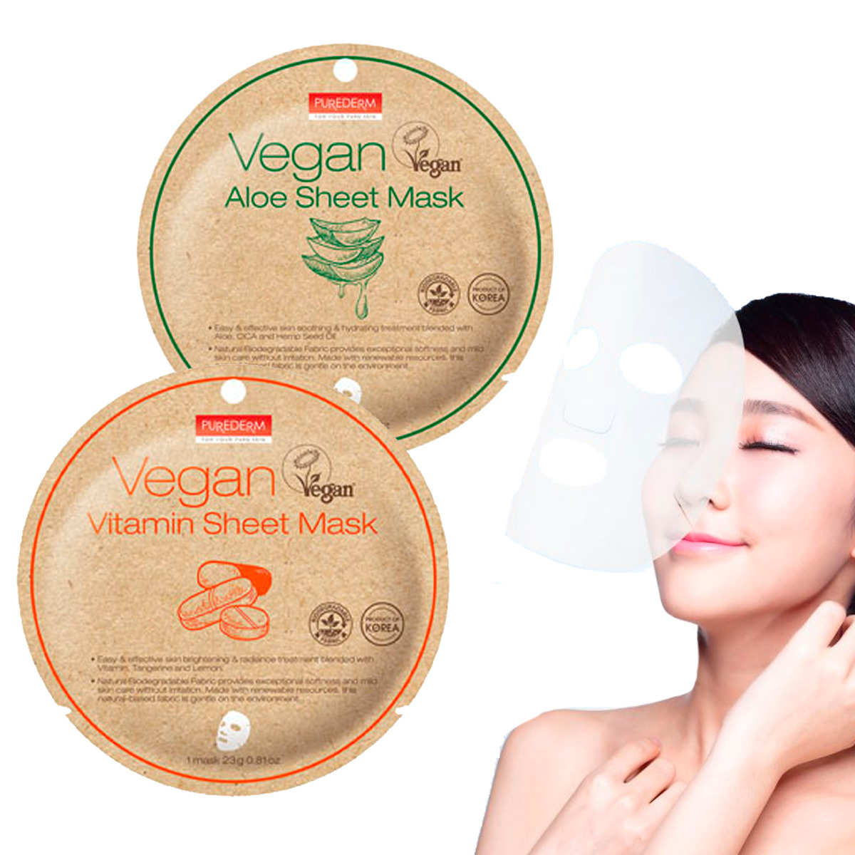 2 Mascarilla Purederm Vegana Vitamina- Aloe Producto Coreano