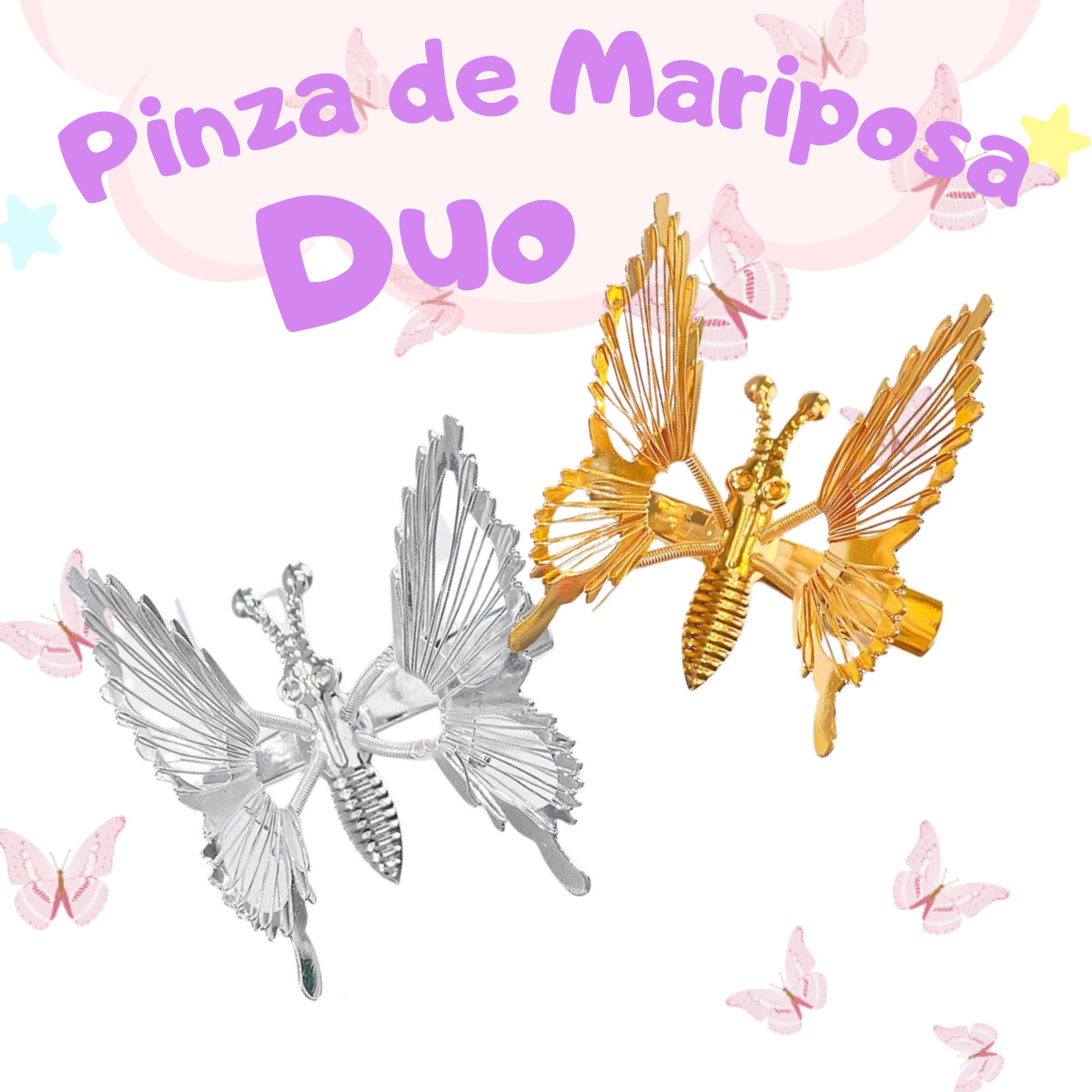 Duo Broche Pinza Pasador Mariposa Cabello Moda Movimiento