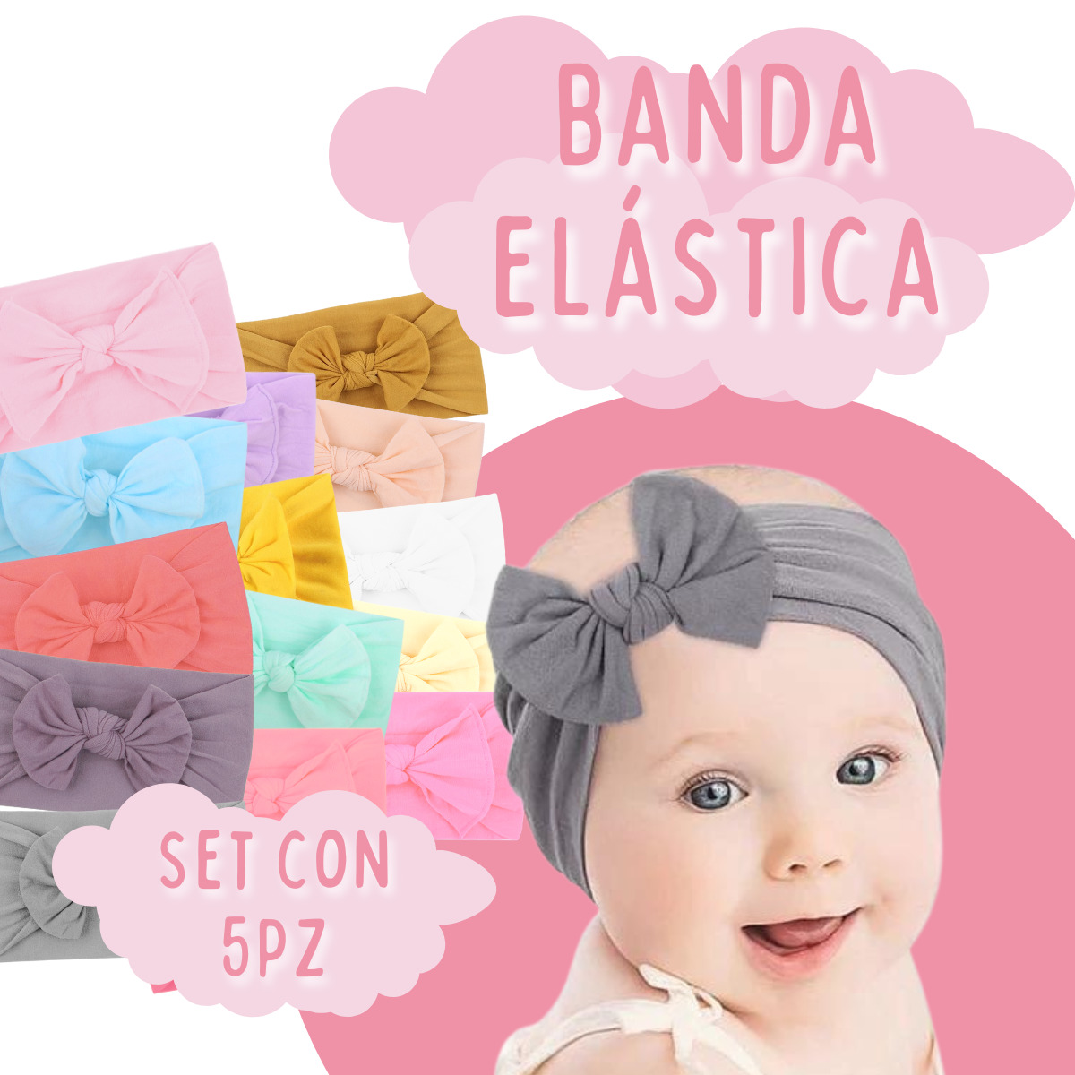 Set Diademas Niñas Bebes Turbante Moño Banda Elástica Moda