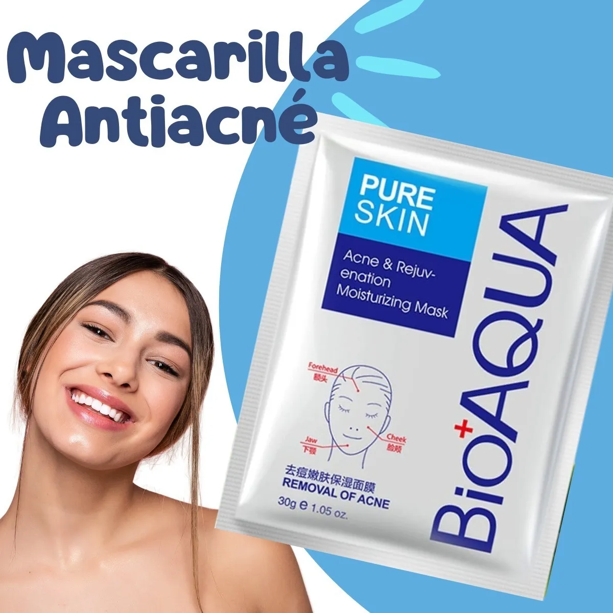 Mascarilla Pure Skin Bioaqua Acne Hidratación Aclarante
