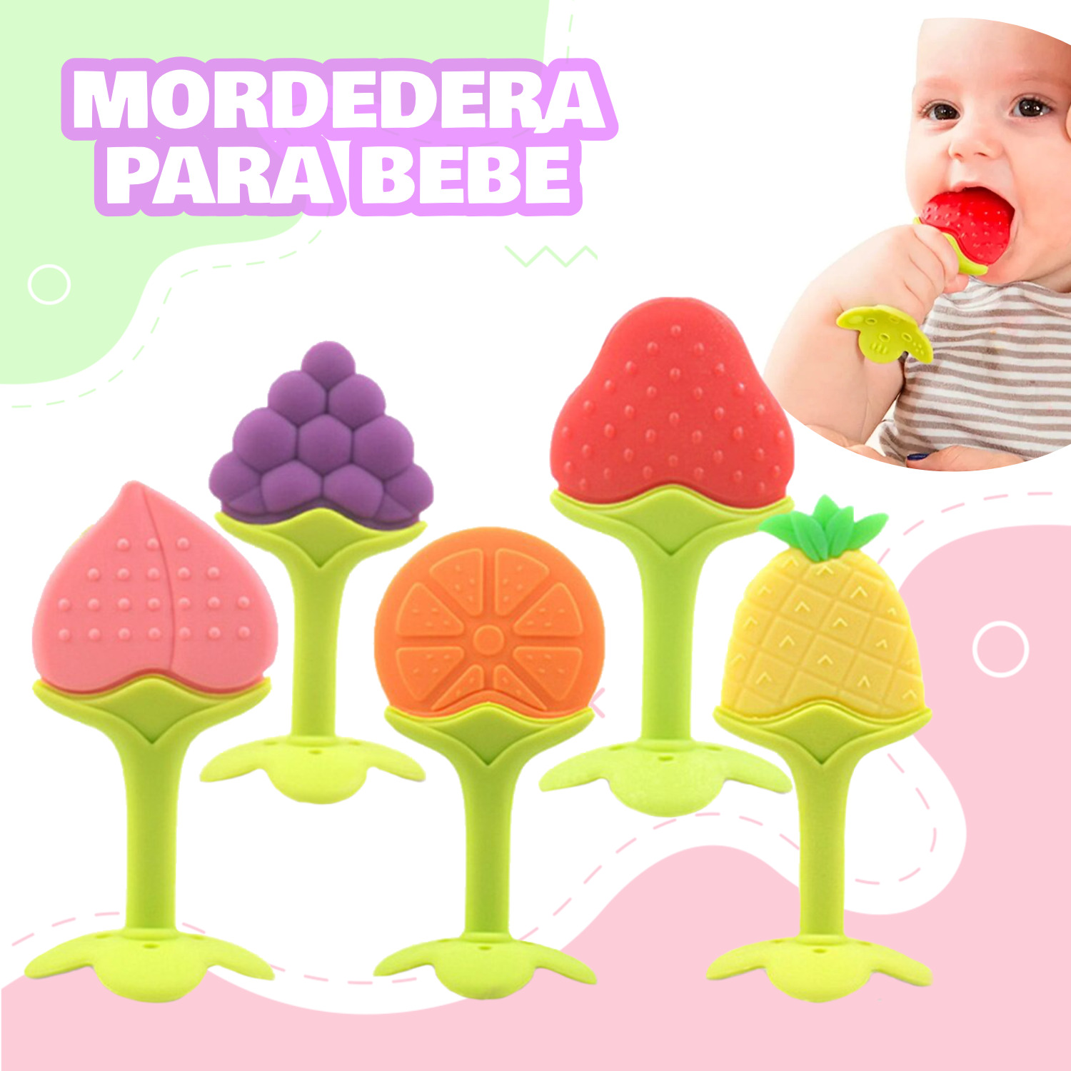 1 Mordedera De Frutas Silicon Bebé Juguetes Para La Encía