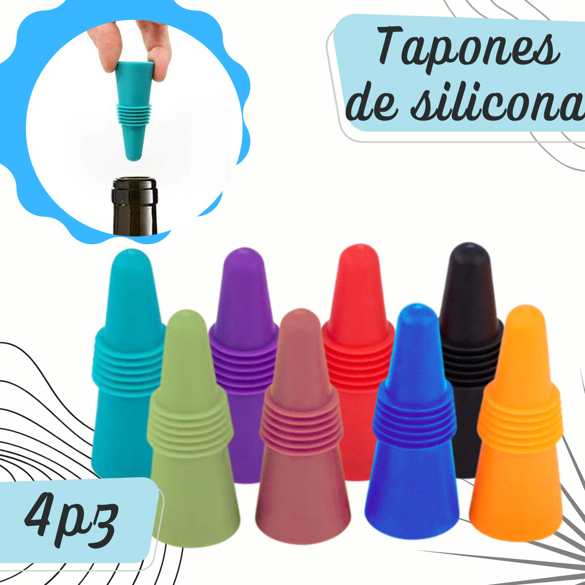 Tapones Cubre Botellas Vino Silicona Refresco Reutilizable