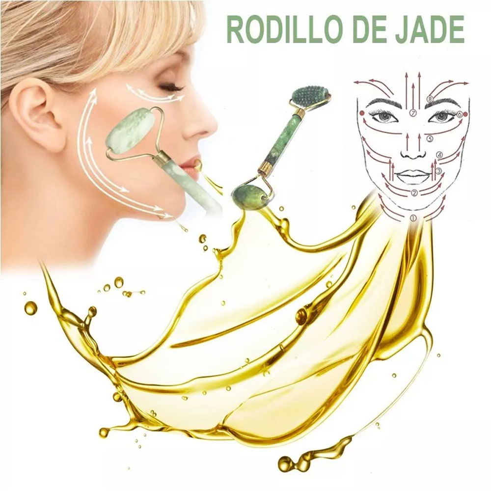 Rodillo Facial Jade Masaje Relaja Tonifica Rostro Antiedad - VERALY