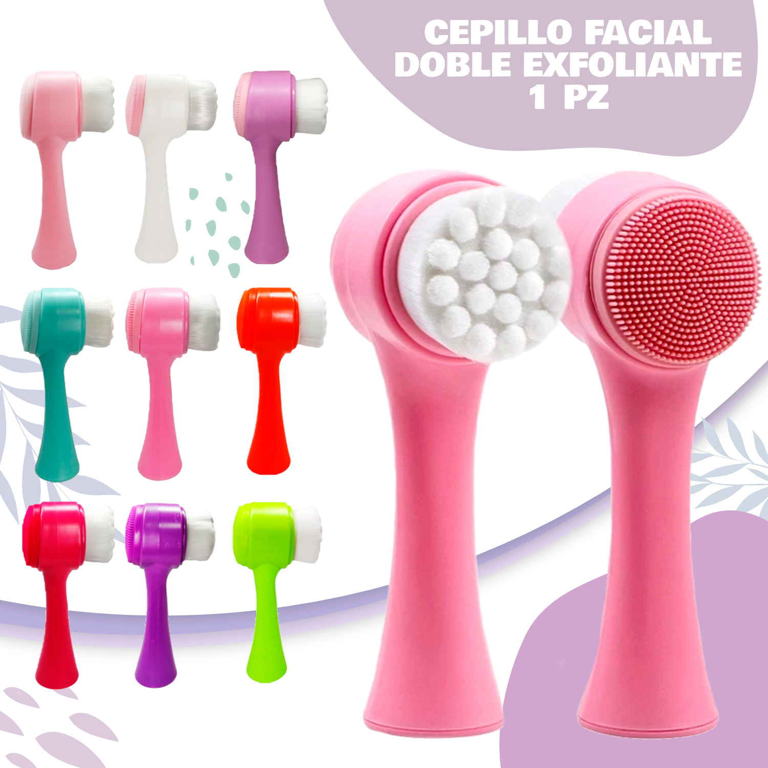 Cepillo / Limpiador Facial de Doble Cara, Rosado-Blanco