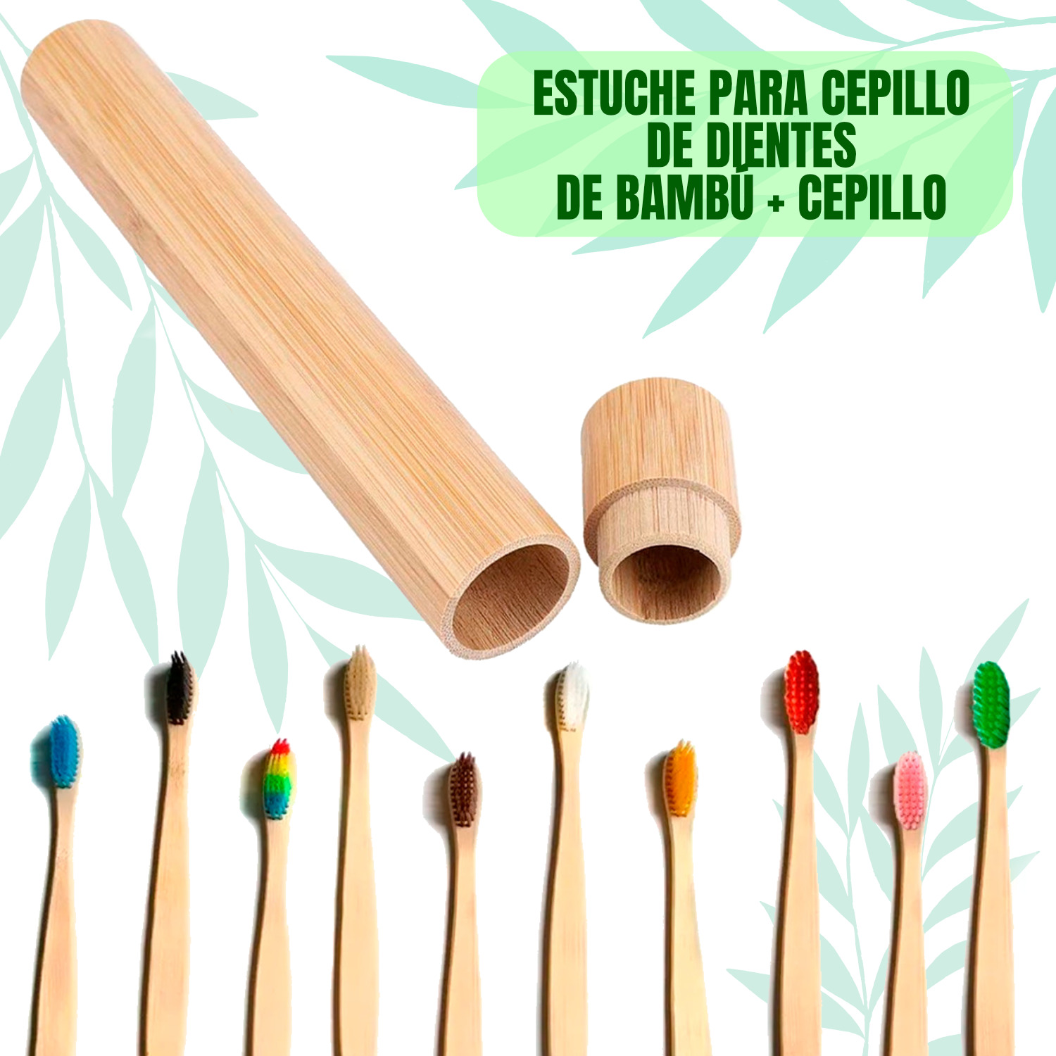 Estuche Y Cepillo De Dientes Bucal Madera Bambu Natural 1p